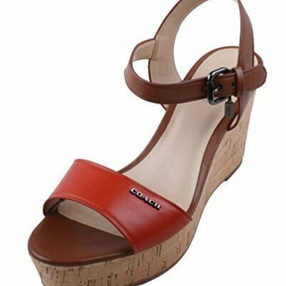 Brand New. Coach Women’s Fran Mat Calf/Mat Cal Platform Wedge Sandals Size 10M - Picture 1 of 13